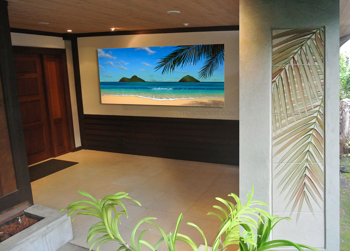 Paradise Rainbow + Palm Frond Tile Mural Entry