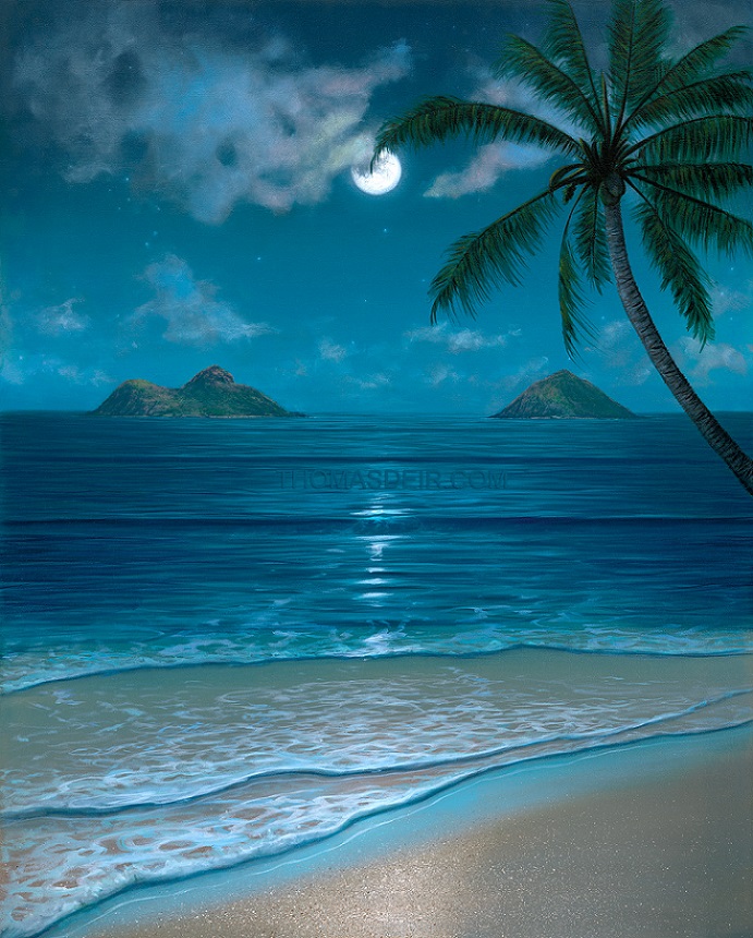 Hawaii Tropical Beach Mokulua Moon Bow Paintings, Paintings for Living Room Wall