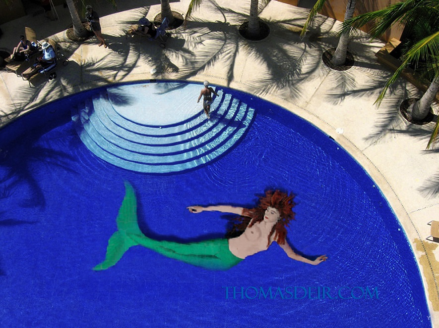 mermaid painting pool tile mural