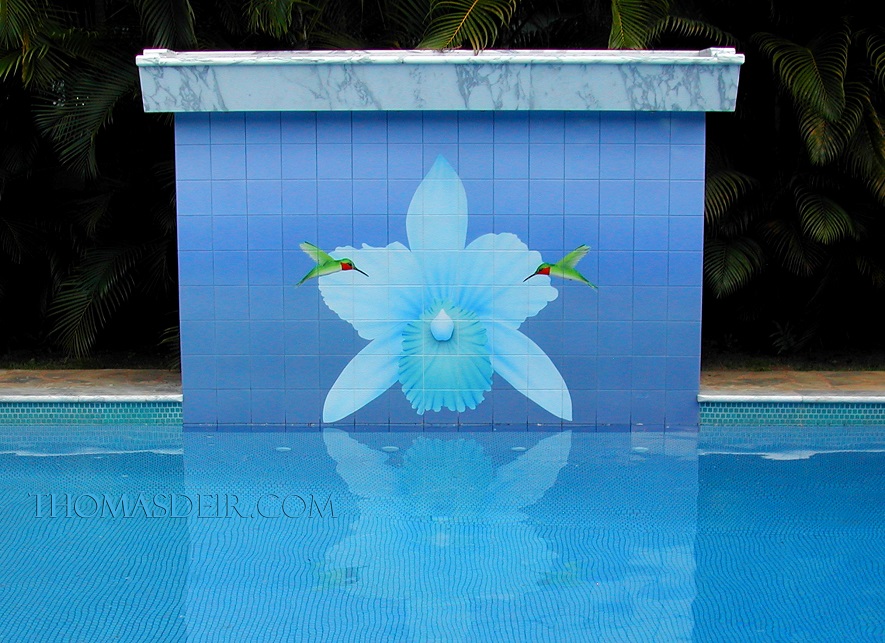 orchid pool wall tile mural waterfall