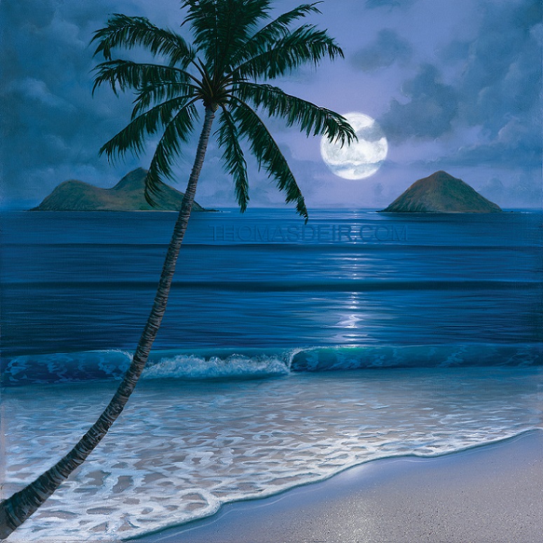 Hawaii Beach Paintings Full Moon Mokuluas Night