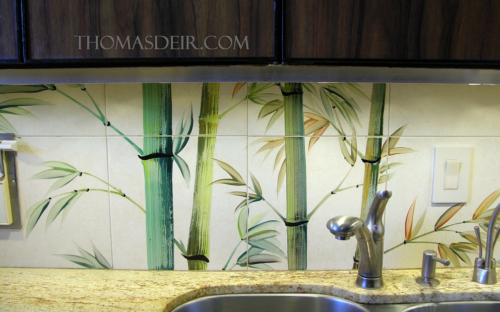 bamboo kitchen tile mural backsplash-detail