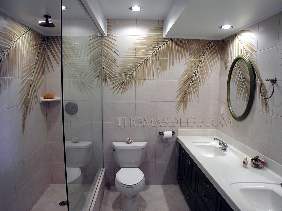 Bath Shower Tile Mural Designs Palm Fronds