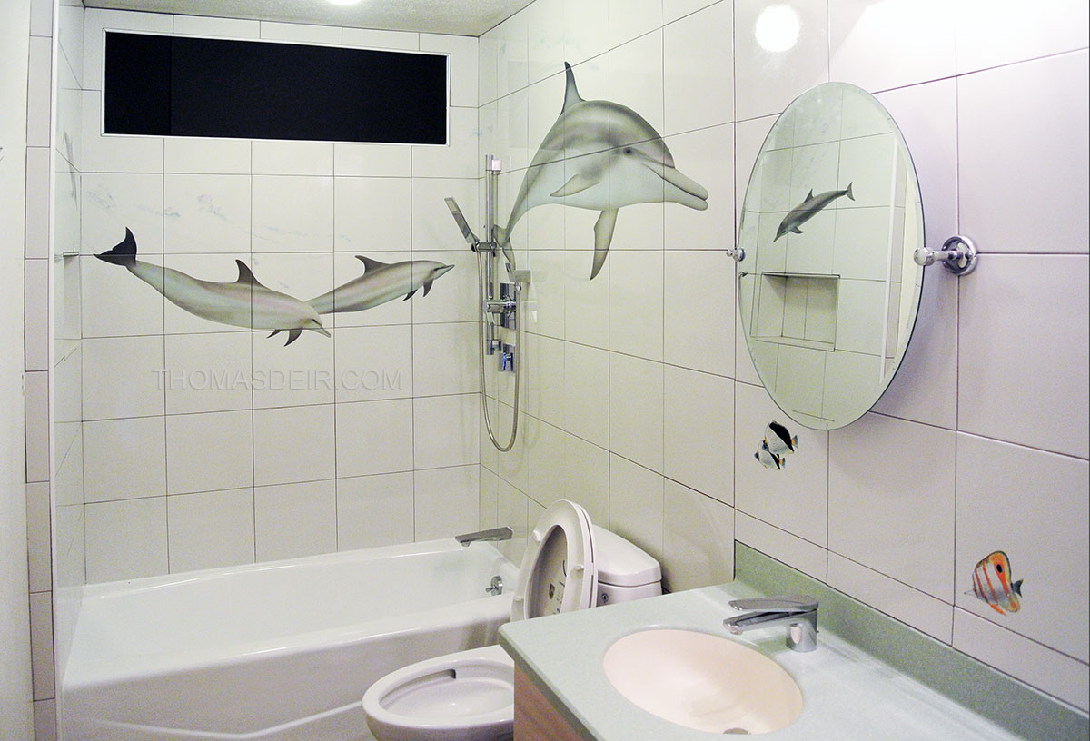 Bath and Shower Tile Mural Designs Dolphins