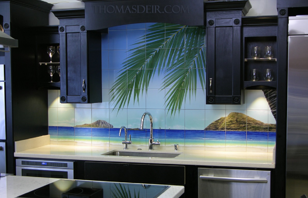 Kitchen Remodel Tropical Beach Tile Mural Wall