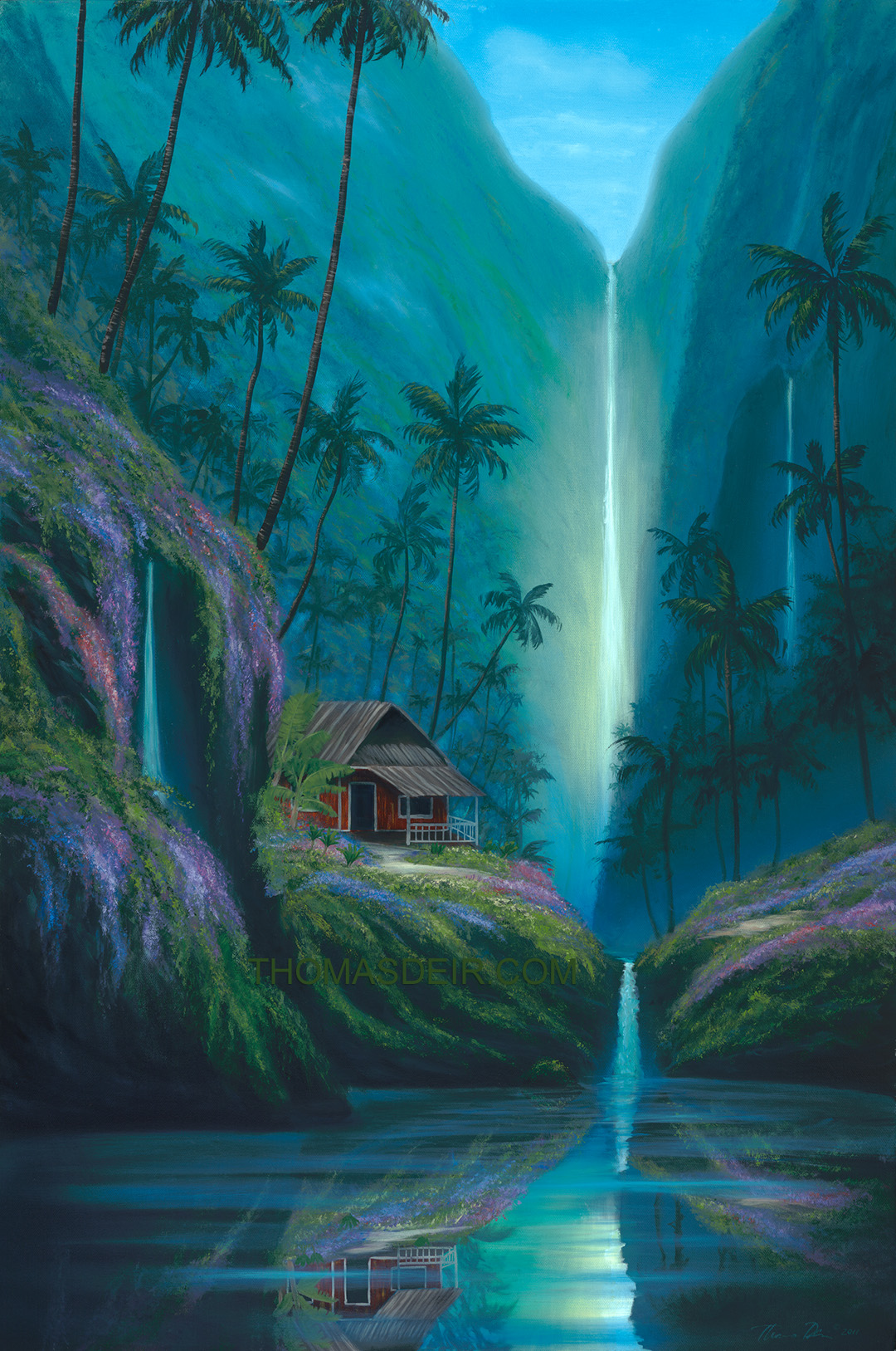 Tropical Waterfall Painting by Honolulu Hawaii Artist