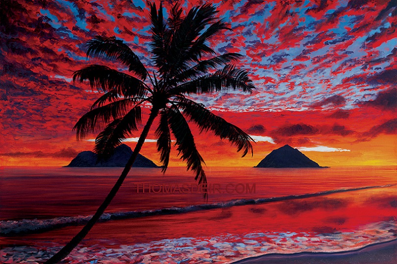 Hawaii Beach Sunset Painting Mokulua Fireclouds