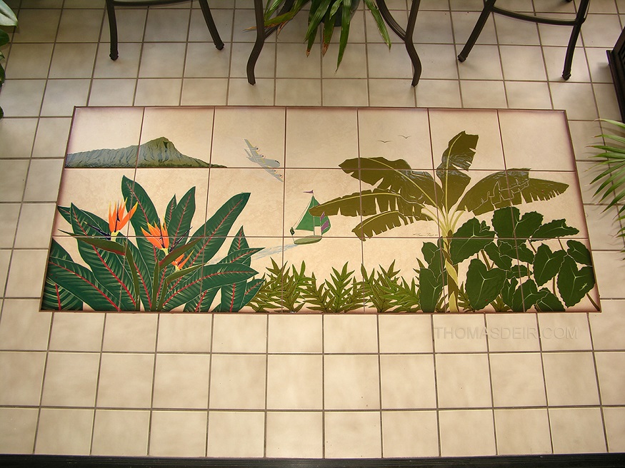 tropical floor tile mural