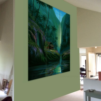 Tropical Tryptich Paintings for Living Room Wall