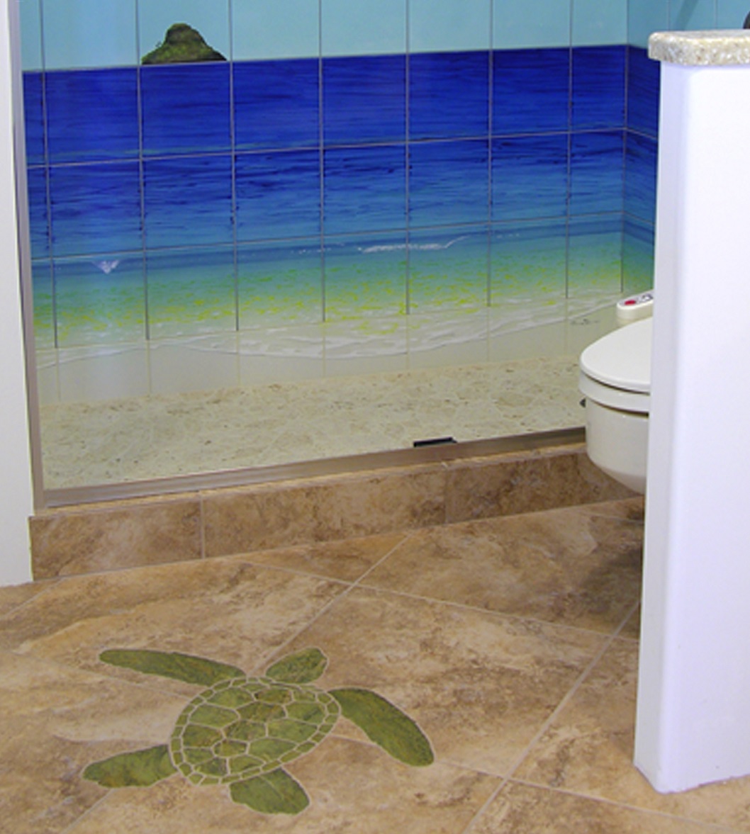 Turtle Mosaic Tropical Beach Shower