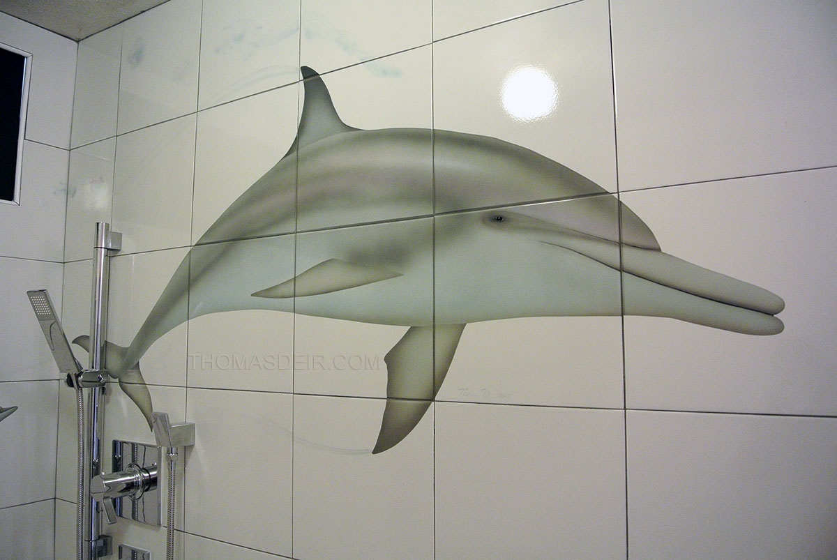 dolphin art on bath and shower tile murals