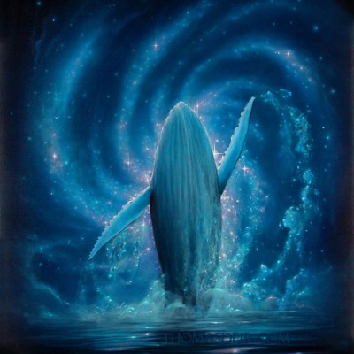 Whale art breaching whale in starlight.