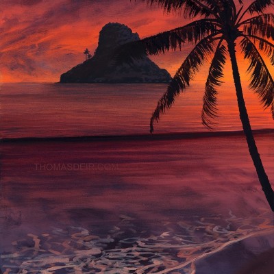 tropical sunrise paintings palm tree island