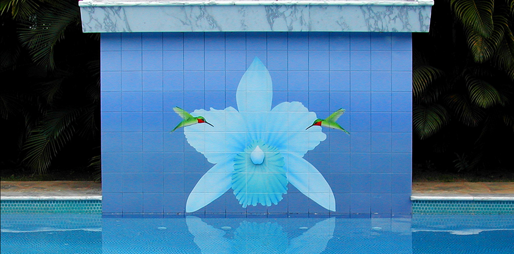 Orchid Pool Waterfall Wall Tile Mural