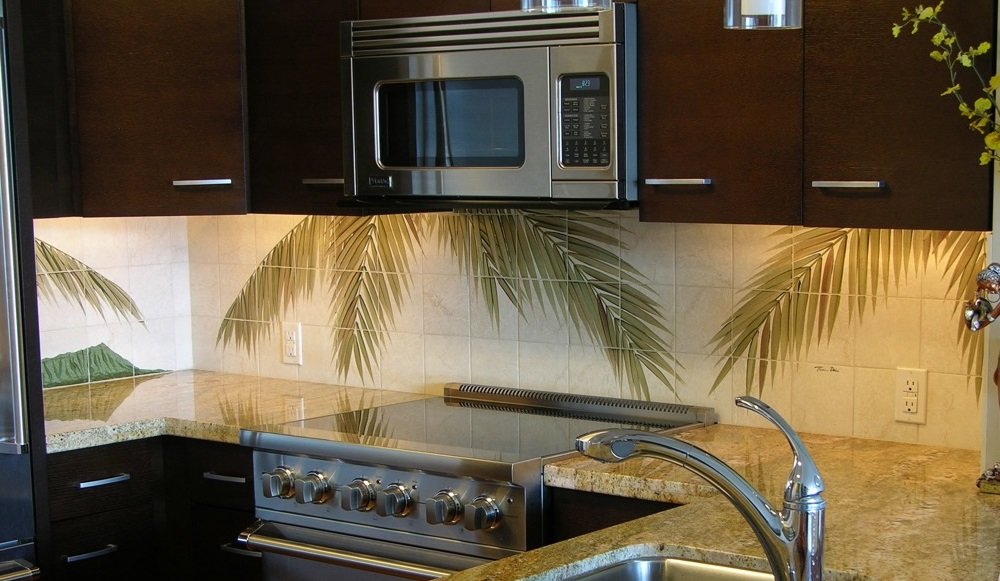 Hawaii kitchen backsplash tile mural palm fronds 5