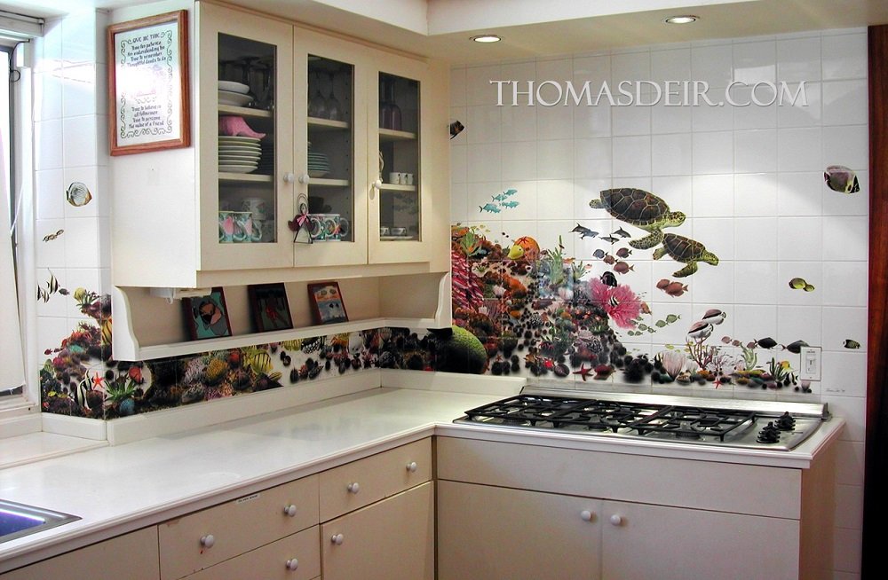 Hawaii kitchen backsplash tile mural reef fish