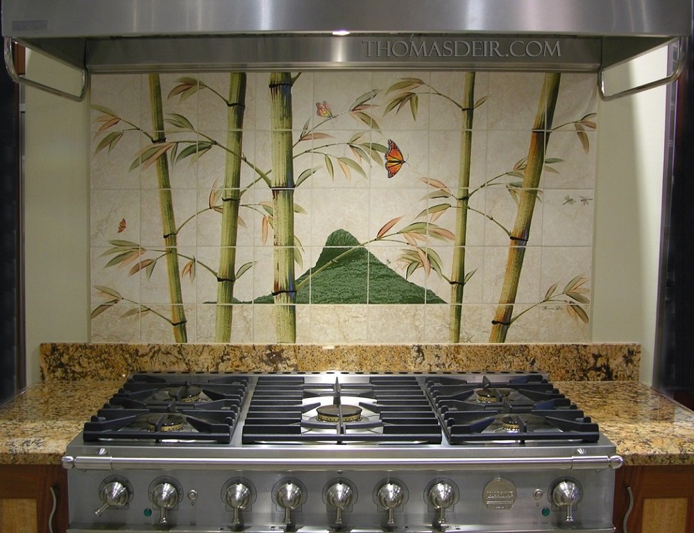 Hawaii kitchen backsplash tile mural bamboo